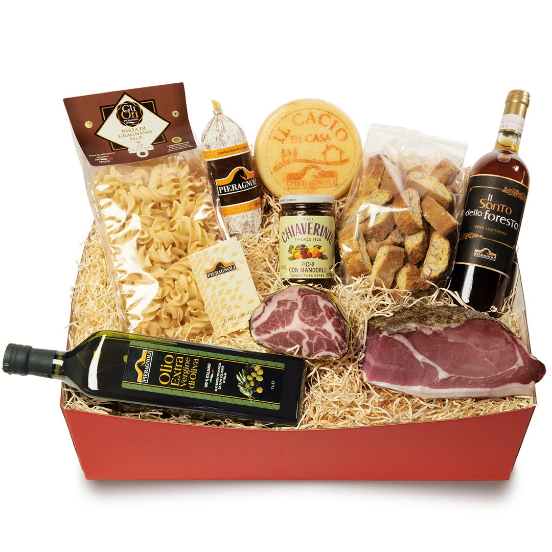Confezione Etrusca: confezione regalo personalizzata con prodotti tipici toscani